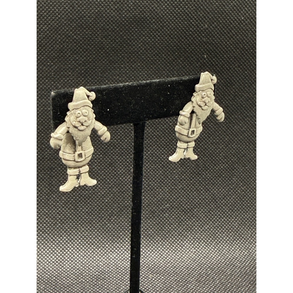Vintage JJ Jonette Santa Claus Earrings Silver Tone Pewter Christmas Studs - Picture 3 of 7